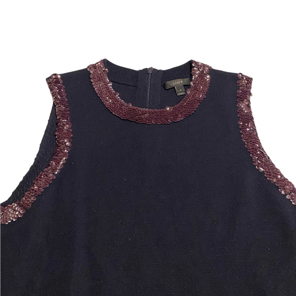 J. Crew women’s sz L sequins edges 50% merino wool tank top zip back lightweight - Picture 4 of 8